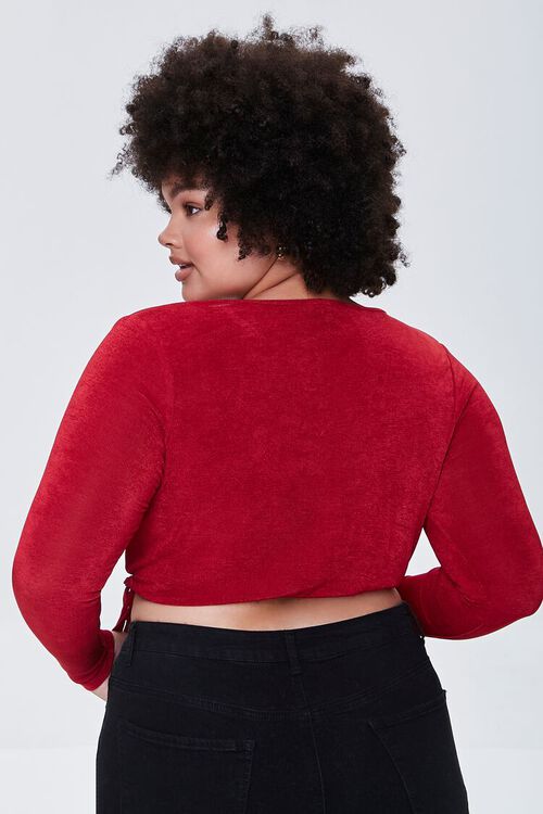BURGUNDY Plus Size Cropped Wrap Top, image 3