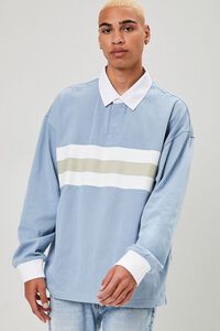 DUSTY BLUE/KHAKI Striped-Panel Polo Shirt, image 1