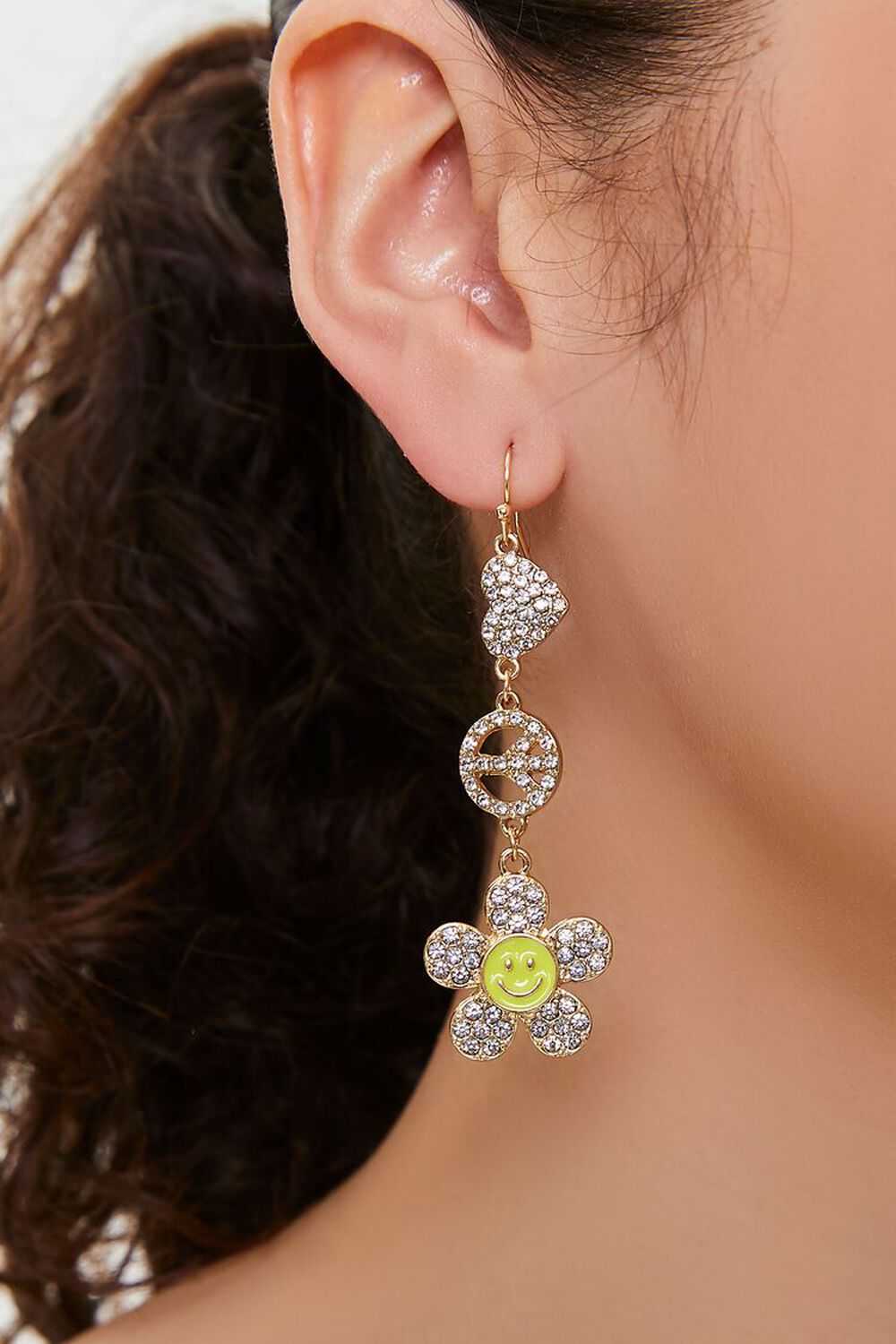 GOLD/YELLOW Rhinestone Flower Drop Earrings, image 1