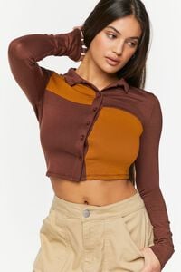 BROWN/WHITE Checkered Cropped Shirt, image 1