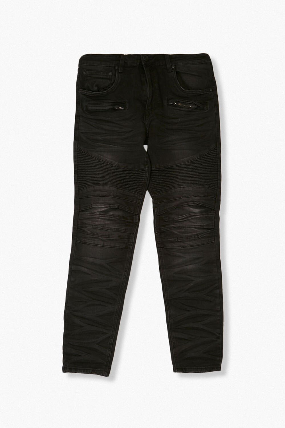 BLACK Faded Slim-Fit Moto Jeans, image 1