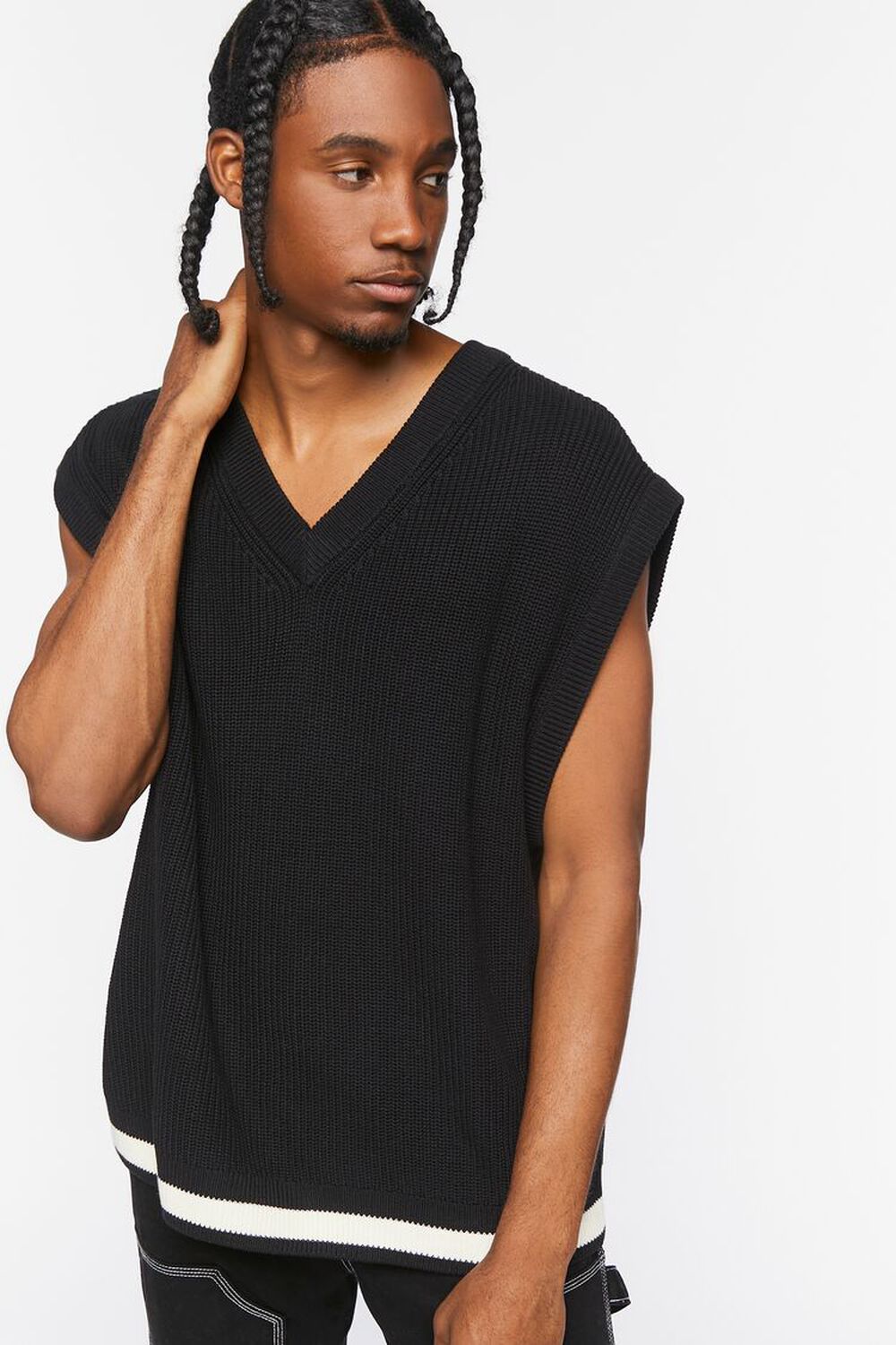 BLACK Contrast-Hem Sweater Vest, image 1