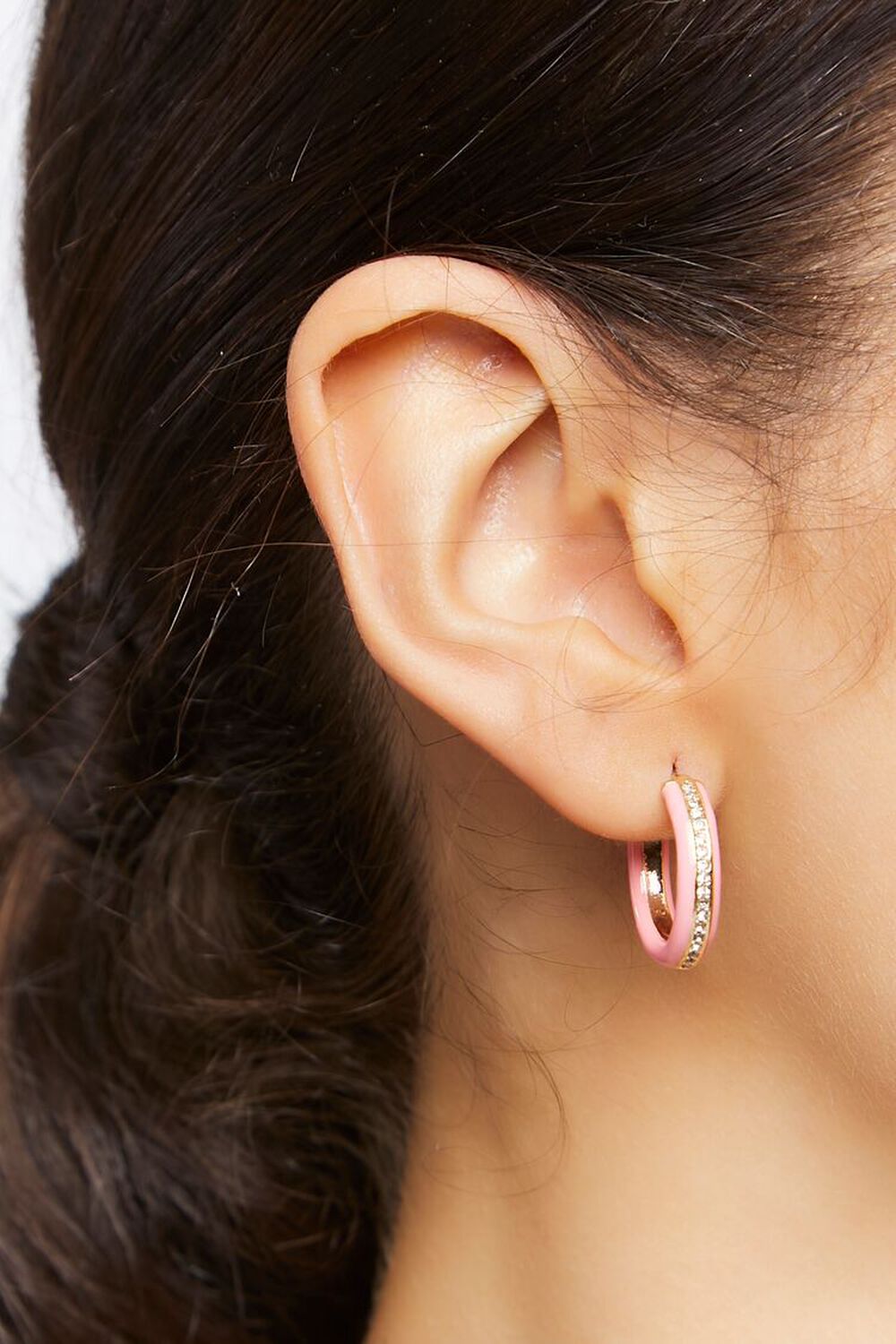 PINK/GOLD Rhinestone-Trim Hoop Earrings, image 1