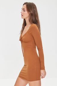 CAMEL Shirred Long Sleeve Mini Dress, image 2