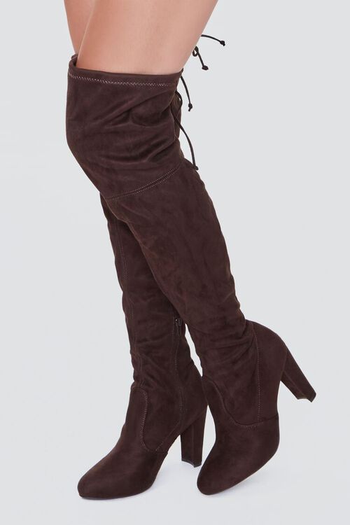 BROWN Faux Suede Thigh-High Boots, image 1