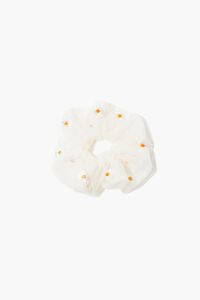 WHITE/MULTI Embroidered Daisy Floral Scrunchie, image 1