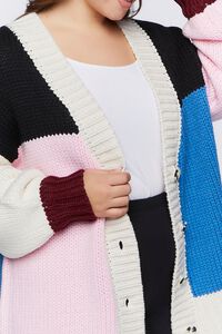 BUBBLE GUM/MULTI Plus Size Chunky Colorblock Cardigan Sweater, image 5