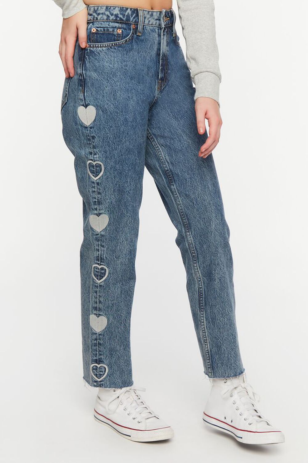 MEDIUM DENIM Heart Embroidered Straight-Leg Jeans, image 2