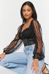 BLACK Dotted Mesh Satin Bustier Top, image 1