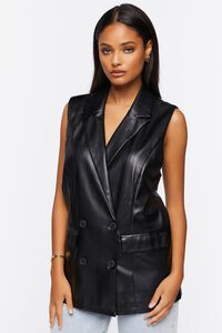 BLACK Faux Leather Double-Breasted Vest, image 5