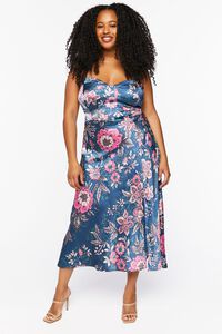 NAVY/MULTI Plus Size Satin Bustier Floral Midi Dress, image 4