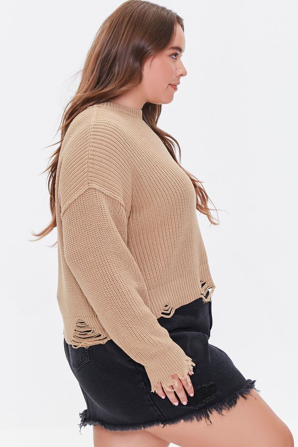 TAUPE Plus Size Distressed Sweater, image 2
