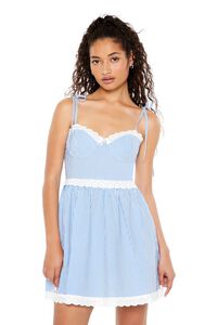 BLUE/WHITE Pinstriped Sweetheart Mini Dress, image 4