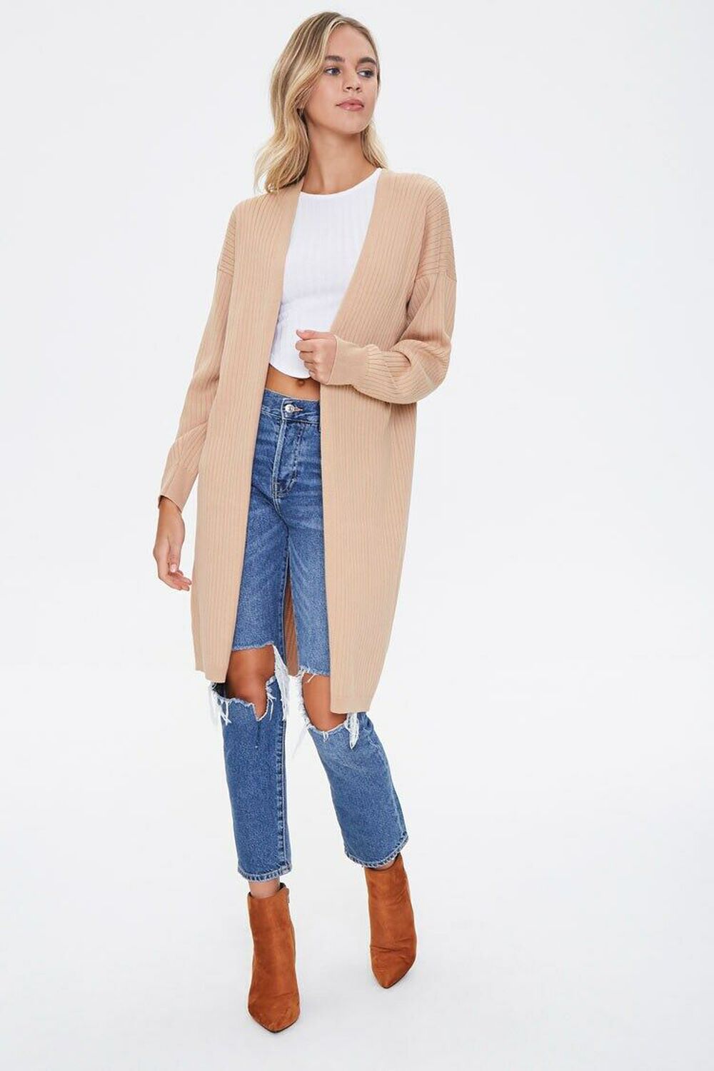 TAUPE Ribbed Duster Cardigan, image 1