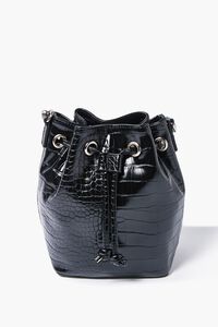 BLACK Faux Croc Leather Bucket Bag, image 1