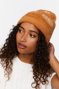Fuzzy Knit Floral Beanie, image 2