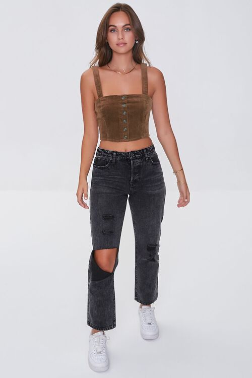 BROWN Corduroy Buttoned Crop Top, image 4