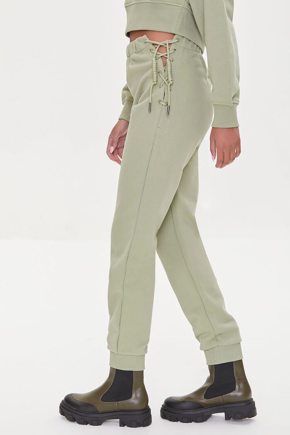 GREEN French Terry Lace-Up Joggers, image 3