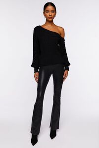 BLACK One-Shoulder Cable Knit Sweater, image 4