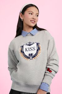 HEATHER GREY/MULTI XO Kitty Hello Kitty Embroidered KISS Pullover, image 1