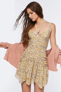 CREAM/MULTI Chiffon Floral Print Handkerchief Mini Dress, image 7