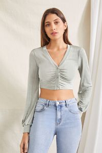 MINT Slinky Button-Front Crop Top, image 1