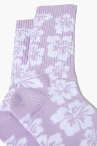 PURPLE/WHITE Men Tropical Floral Crew Socks, image 3