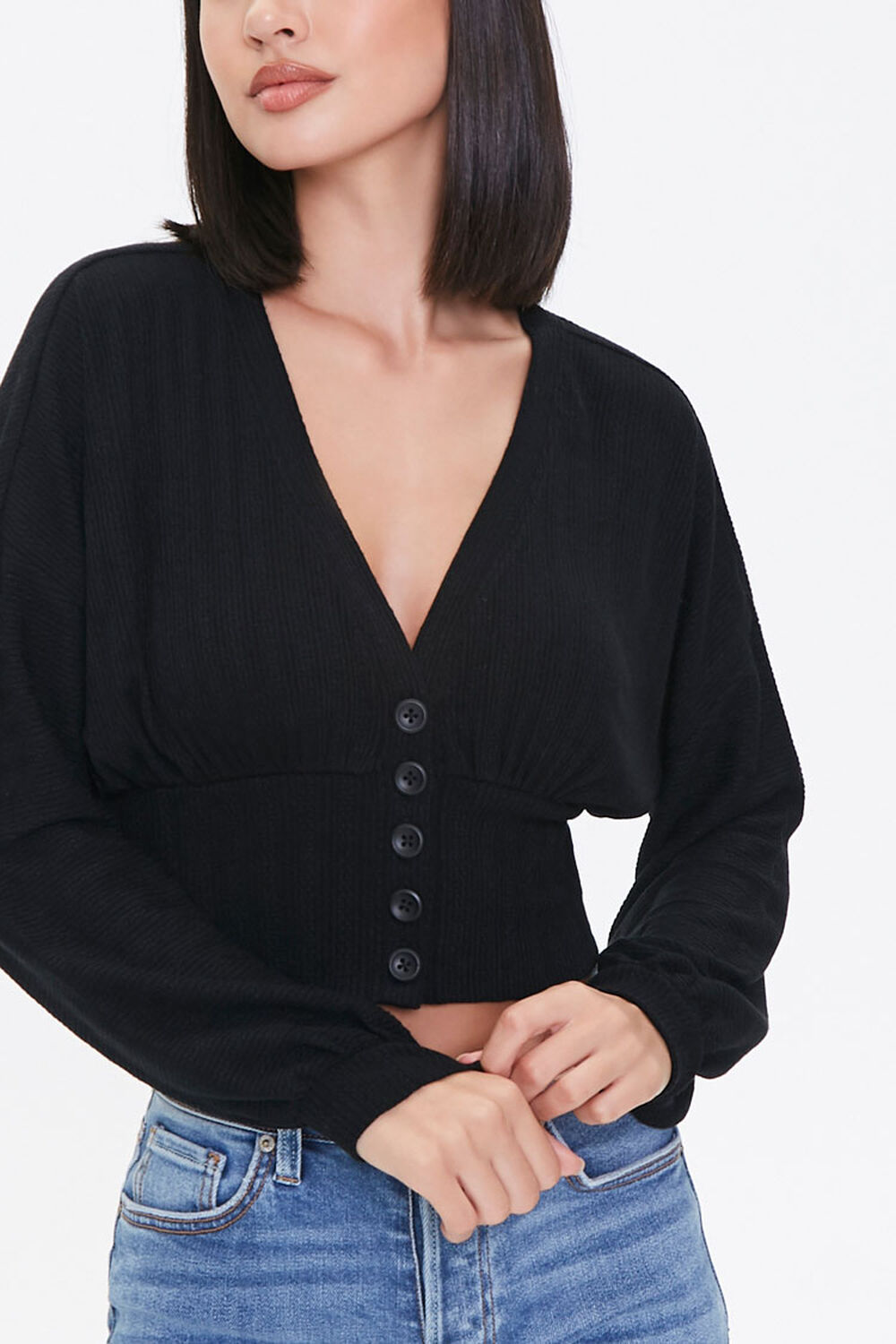 Textured Button-Front Crop Top, image 1