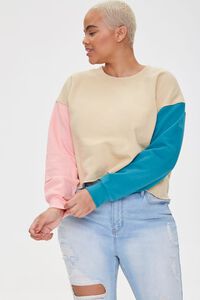 TAN/PINK Plus Size Colorblock Pullover, image 1
