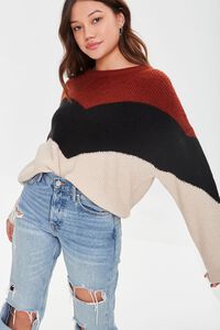 RUST/MULTI Colorblock Chevron Sweater, image 2