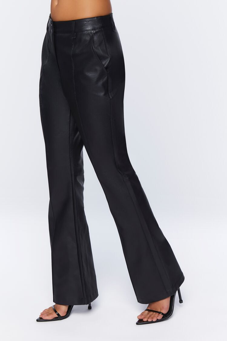 Faux Leather High-Rise Flare Pants