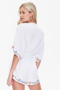 WHITE/MULTI Floral Embroidered Tie-Front Romper, image 3