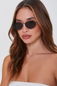 BLACK/BLACK Oval Metal Sunglasses, image 2