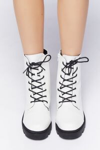 WHITE Faux Leather Combat Boots, image 4