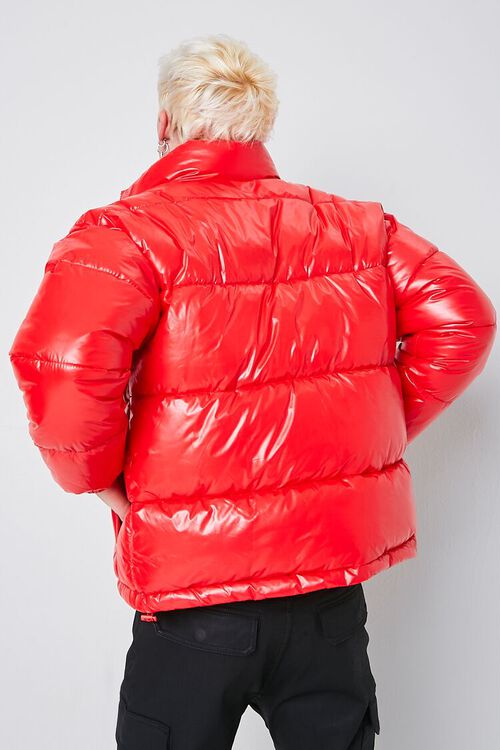 RED/BLACK Nylon Zip-Up Puffer Jacket, image 3