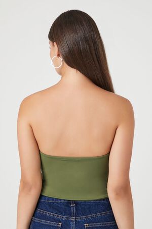 STRAPLESS TOP WITH CUT-OUT DETAIL - Olive Green