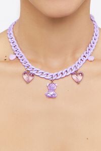 PURPLE Girls Heart & Bear Charm Necklace (Kids), image 1