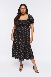 BLACK/MULTI Plus Size Floral Puff-Sleeve Dress, image 1