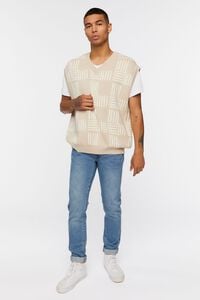 TAUPE/CREAM Checkered Sweater Vest, image 4