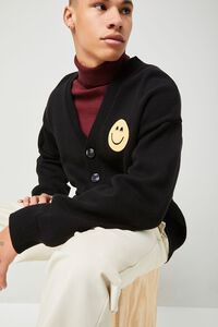 BLACK/YELLOW Happy Face Cardigan Sweater, image 7