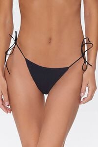BLACK Ribbed String Bikini Bottoms, image 4