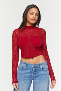 BURGUNDY Netted Mesh Bustier Top, image 1
