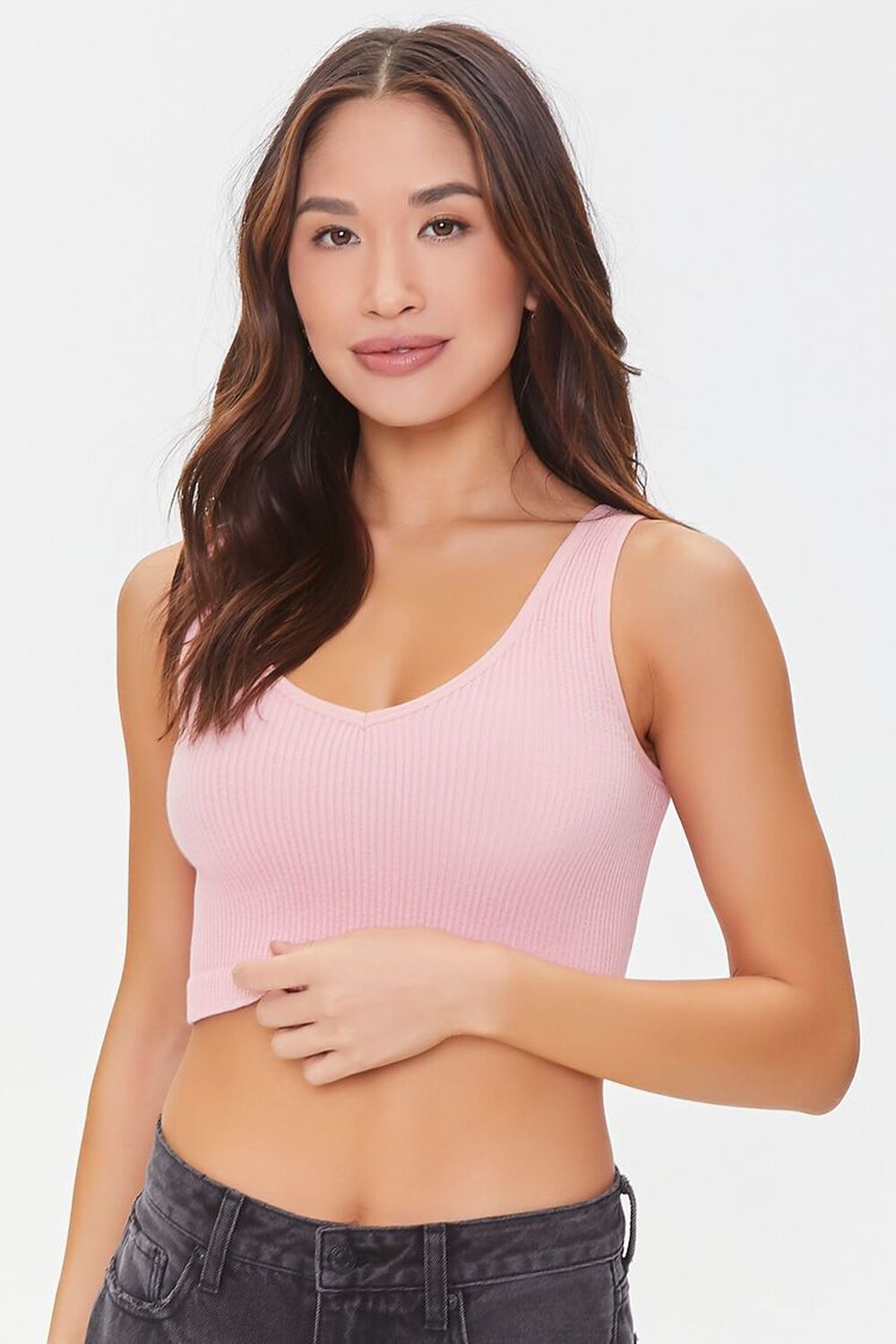 PINK Seamless Ribbed Bralette, image 1