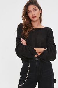 BLACK Shadow-Striped Drawstring Sweater, image 1