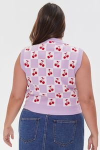PURPLE/MULTI Plus Size Cherry Print Sweater Vest, image 3