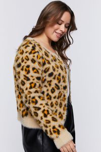 BROWN/MULTI Plus Size Fuzzy Leopard Print Cardigan Sweater, image 2