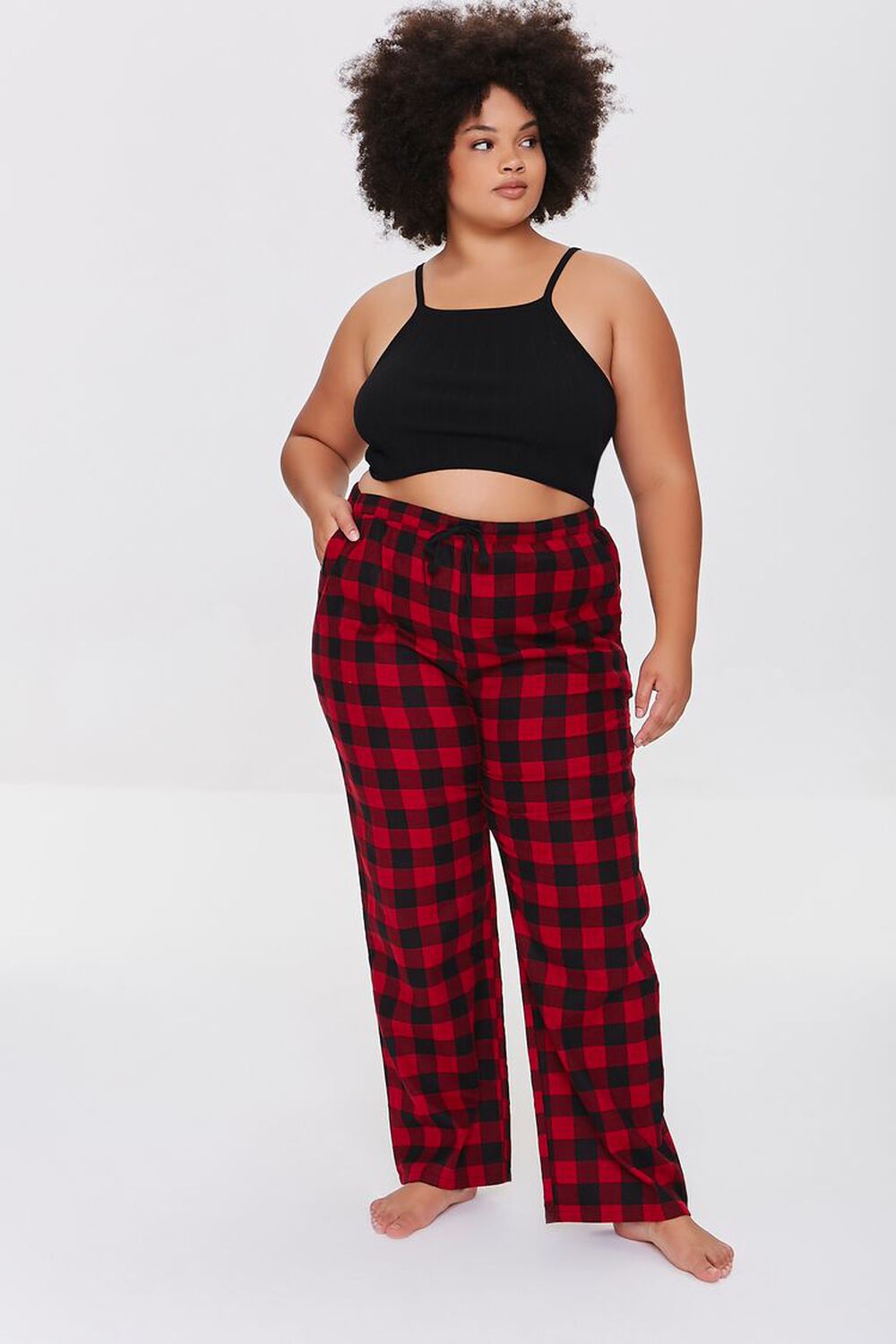 RED/BLACK Plus Size Buffalo Plaid Pajama Pants, image 1