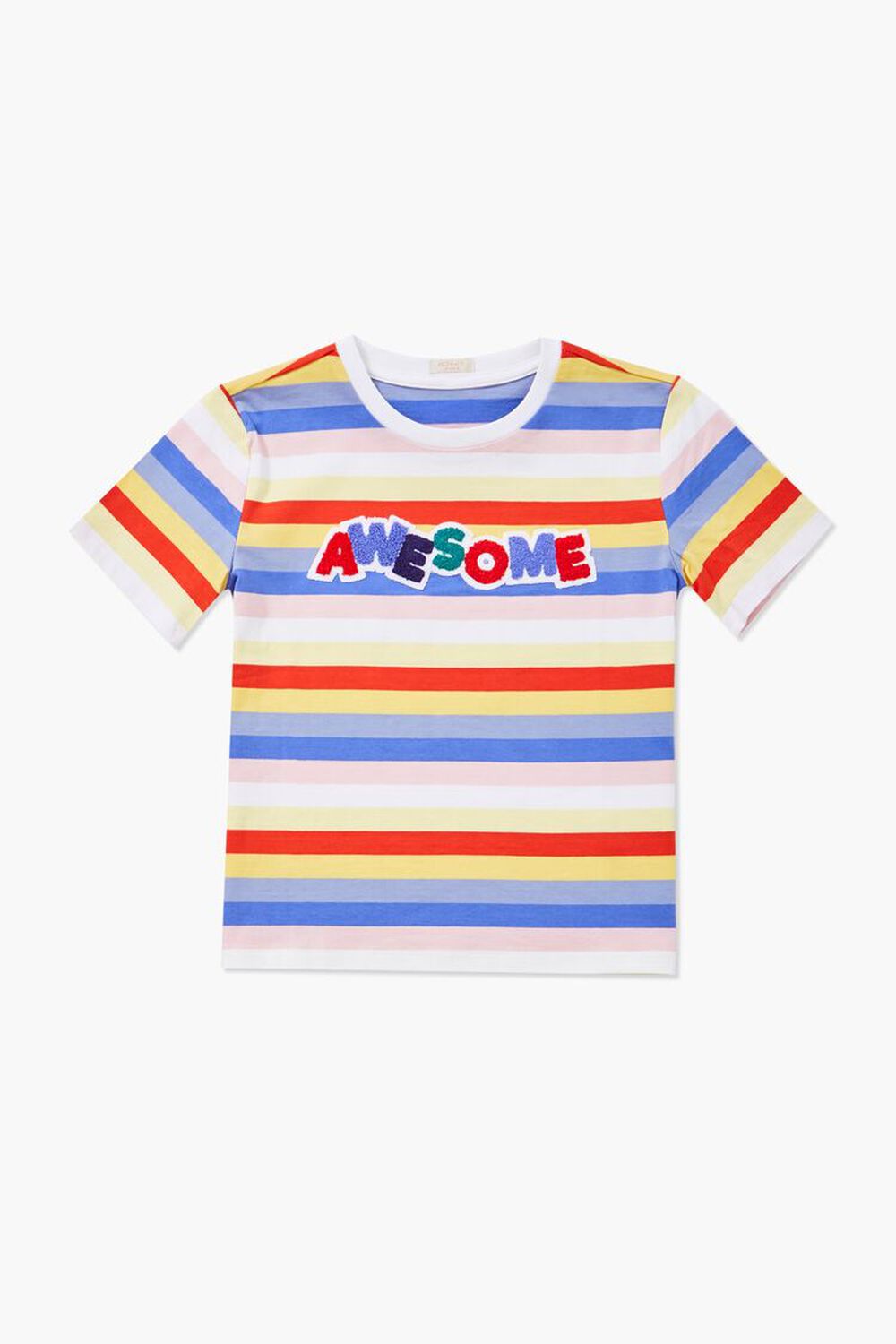 CREAM/MULTI Girls Awesome Graphic Striped Tee (Kids), image 1