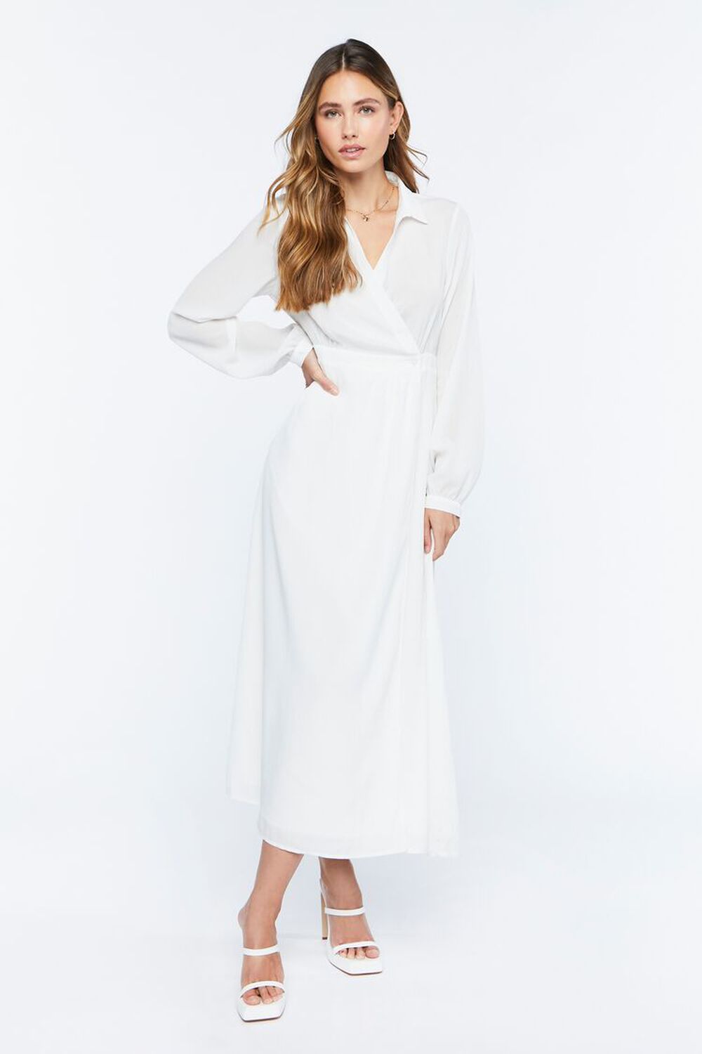 WHITE Collared Wrap Maxi Dress, image 1