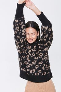 BLACK/BLUE Fuzzy Leopard Print Sweater, image 1